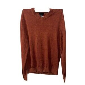 Van Heusen Brown Solid Cotton Acrylic Sweater Top Long Sleeve Size Medium